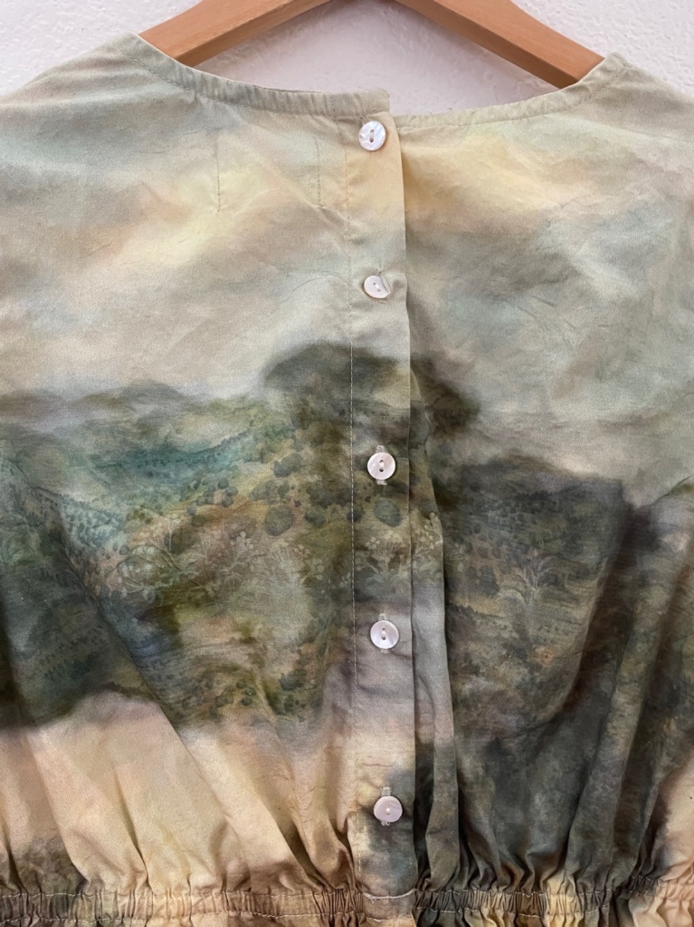 Art to wear Cord Watercolor forest Peplum Blouse Yellow XL unique stunning - Picture 8 of 11